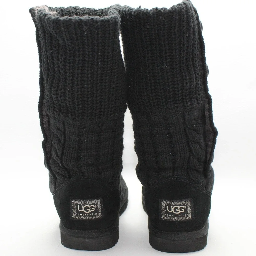 UGG Australia Lattice Cardy Black‎ Knit Button Tall Boots 1000464 Womens 9